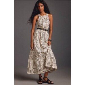 NWT Anthropologie The Somerset Maxi Dress Poplin Halter Edition Sz L Tiered